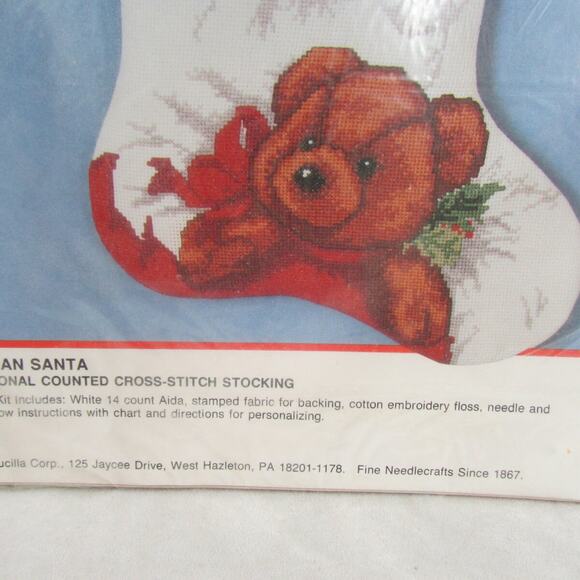 Bucilla Victorian Santa Teddy Bear Counted Cross Stitch Stocking Kit New Sealed - Picture 4 of 5
